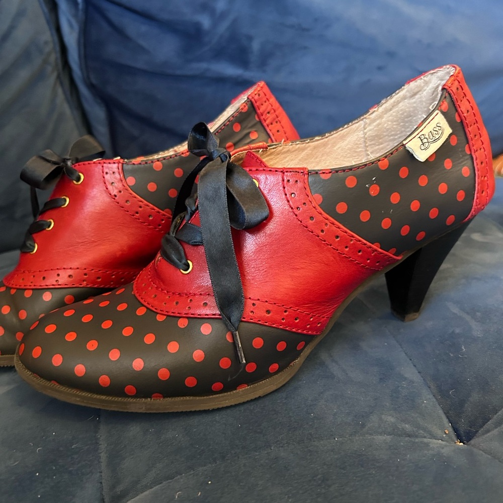 Bass x Rachel Antonoff Navy and Red Polka Dot Heeled Oxford - Picture 3 of 9